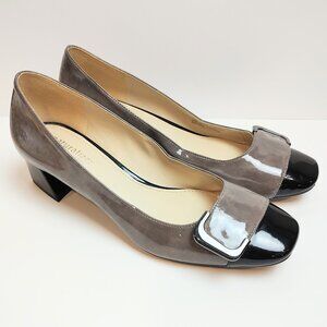 Naturalizer Women's Xavier Pump Patent Leather Black Grey Taupe Buckle Size 7.5